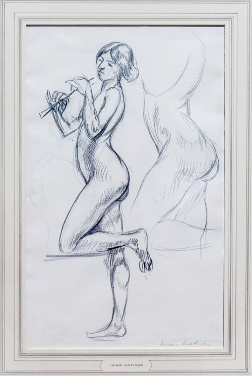 Deux esquisse d'une jeune fille nue jouant de la flute